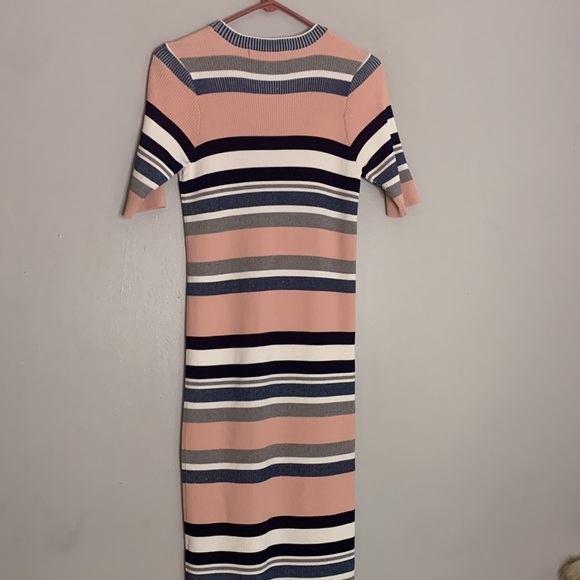 Callahan Multicolor Striped Ribbed Knit short sleeve Casual Dress pink medium - Picture 6 of 7